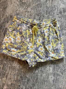Daily Practice - Anthropologie - Women’s Floral Gray and Yellow Lounge Shorts L